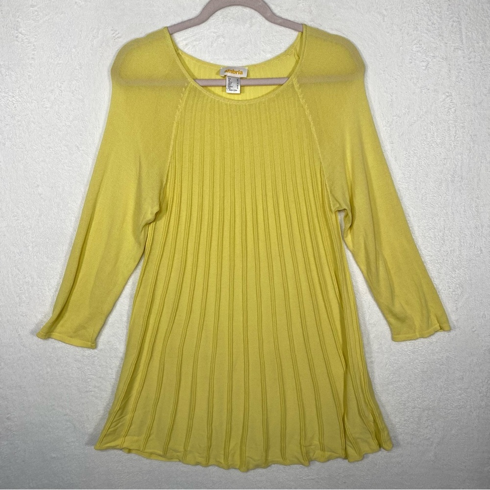 Ambria Women's Size 10‎ Soft Knit Blouse Sweater Yellow 3/4 Sleeve